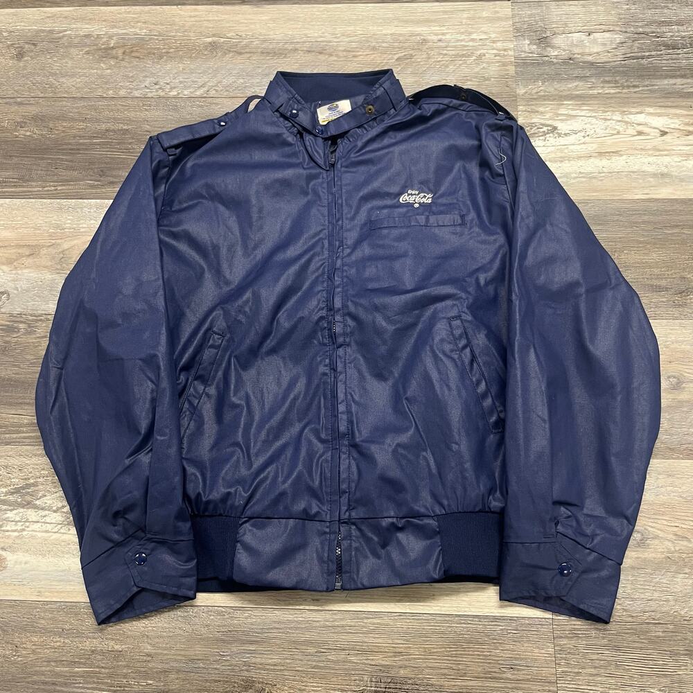 Vintage 80s Blue Mens XL Coca Cola Bomber Employee Windbreaker Jacket Workwear